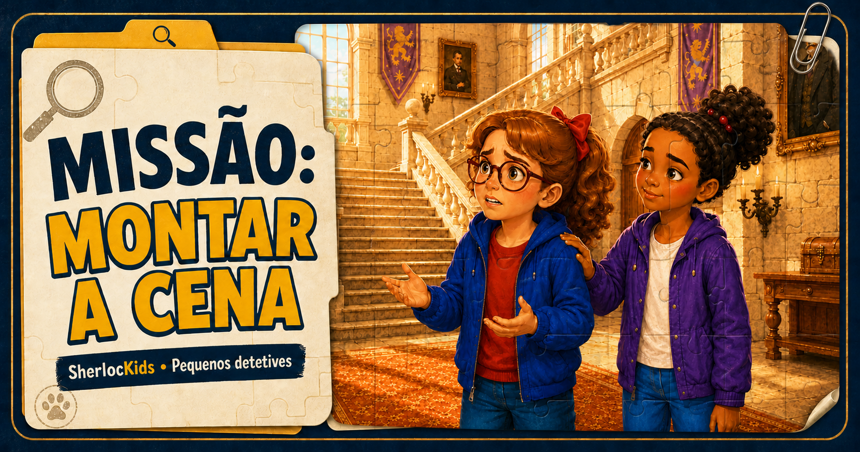 Missão Montar a Cena: Cíntia e Valentina conversando no salão de um castelo