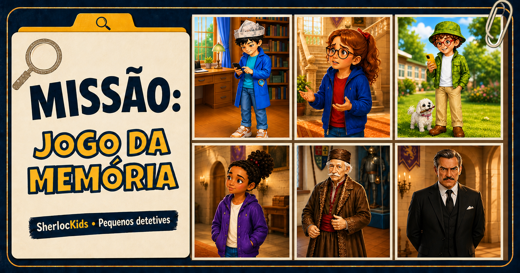 Missão Memória dos Personagens: arquivo com retratos de personagens do livro